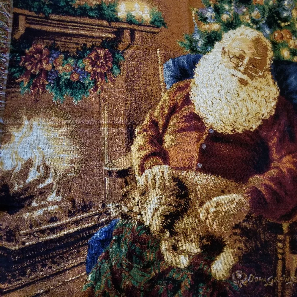 Dona Gelsinger “A Long Winters Nap” Tapestry Throw Blanket Santa Cat 50